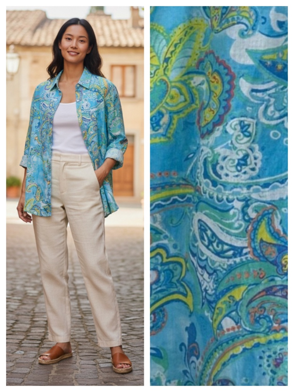 Ralph Lauren Sz XL 14 16 Shirt Top Blouse Paisley Floral Blue Green Vibrant